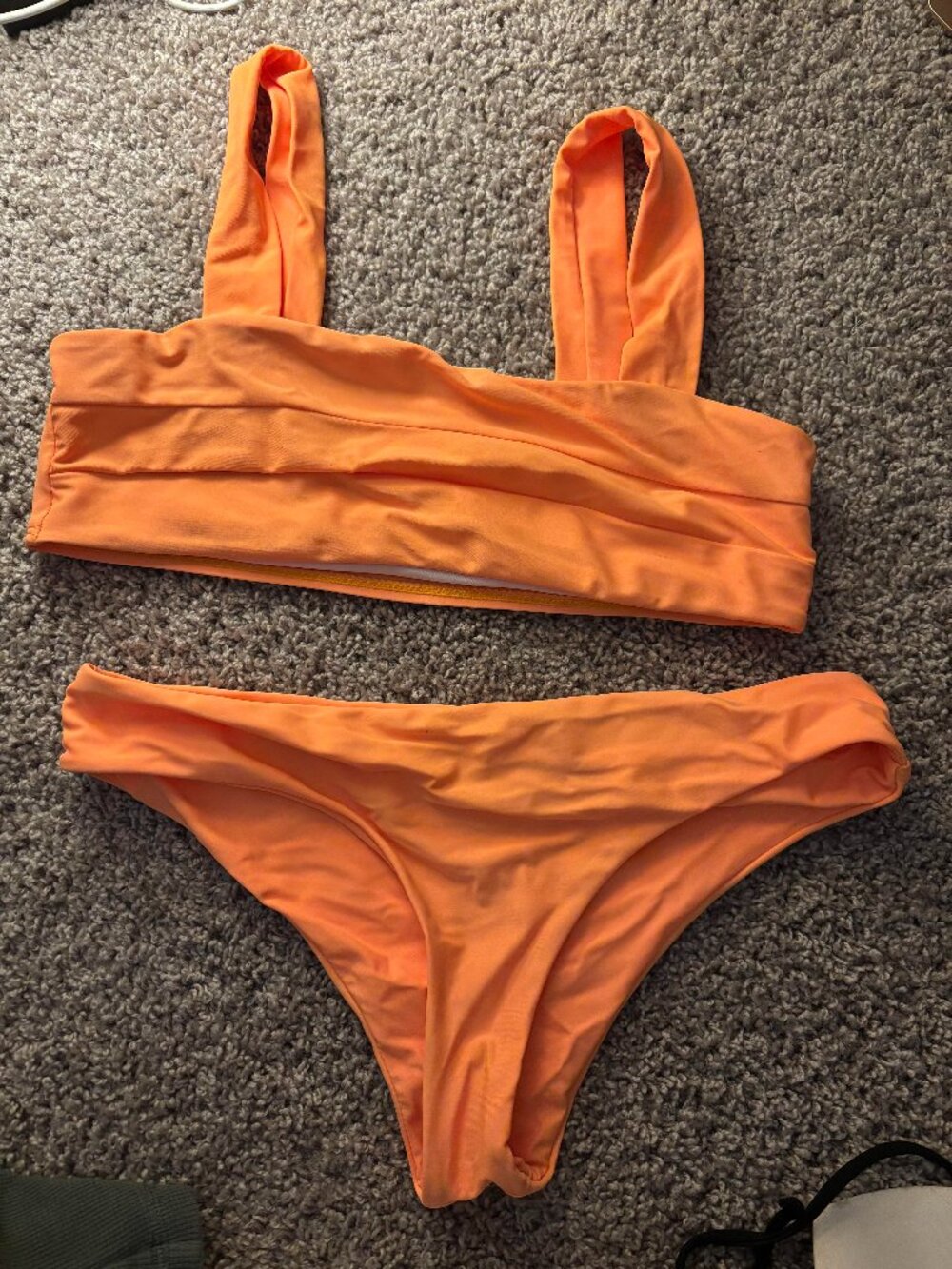 ZAFUL Neon Orange Ribbed Two-Piece Bikini Set